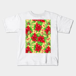 Poinsettia and holly berry watercolor Christmas pattern Kids T-Shirt